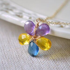 Flower Necklace in Bright Colours with Gold Chain